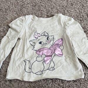 GAP Cream Long Sleeve Shirt with Cat and Pink Bow